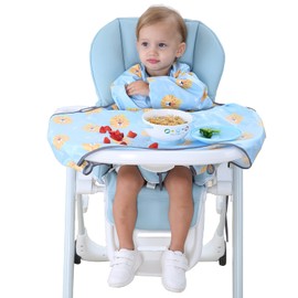 MINGYI TECH Baby Food Apron, Waterproof, Baby Baby Long Sleeve Bib Set with Table Cloth, blue