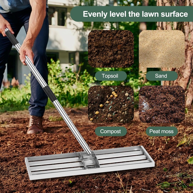 XDMURYM Lawn Leveling Rake 17*10 inch,Stainless Steel Lawn Leveler with