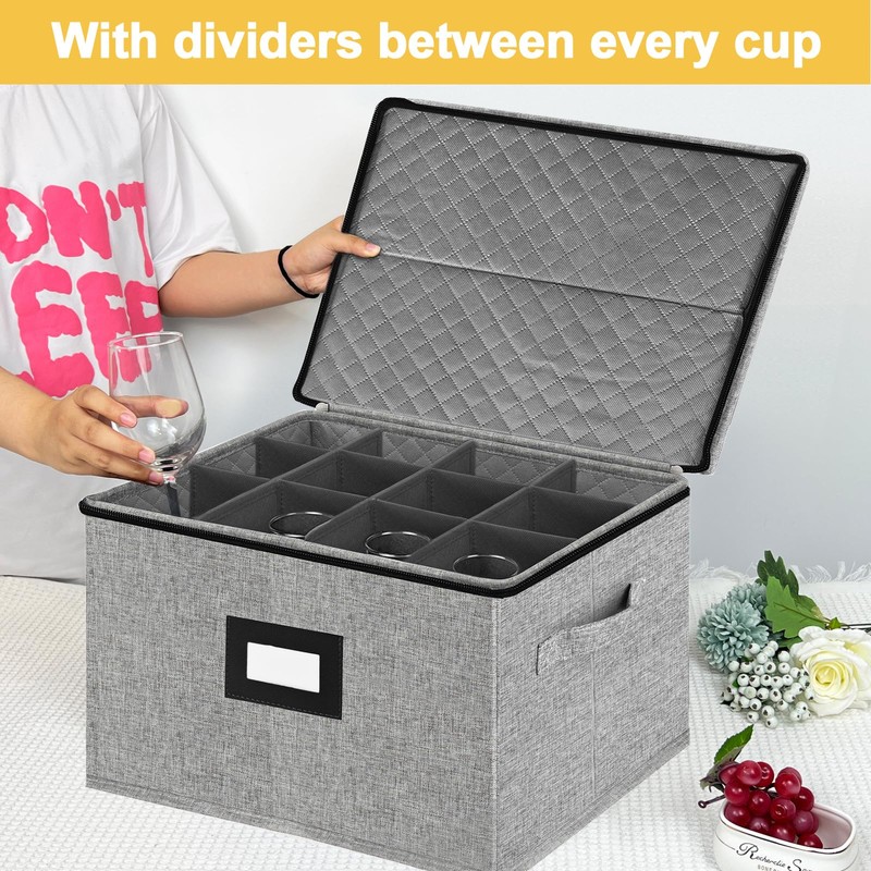 VERONLY Stemware Storage Cases,Quilted Wine glass Storage Boxes with Divider-China