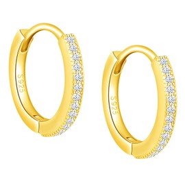 MICGIGI Women's 925 Sterling Silver Earrings Cubic Zirconia Round Hoop Earrings, Silver