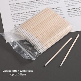 Fcozpjk 200PCS Precision Tip Cotton Swabs with Wooden Sticks, Pointed Tip Cotton Swabs for Nail Polish Touch Up, Disposable Makeup Applicators, Cotton Sticks for Makeup, Microblading Supplies