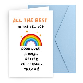 JYfeel Funny Coworker Leaving Card Rainbow - Goodbye Gifts for Women Men Colleague - Farewell Going Away Card New Job Good Luck Wishes with Blue Envelope & Seal CLRNBO1B