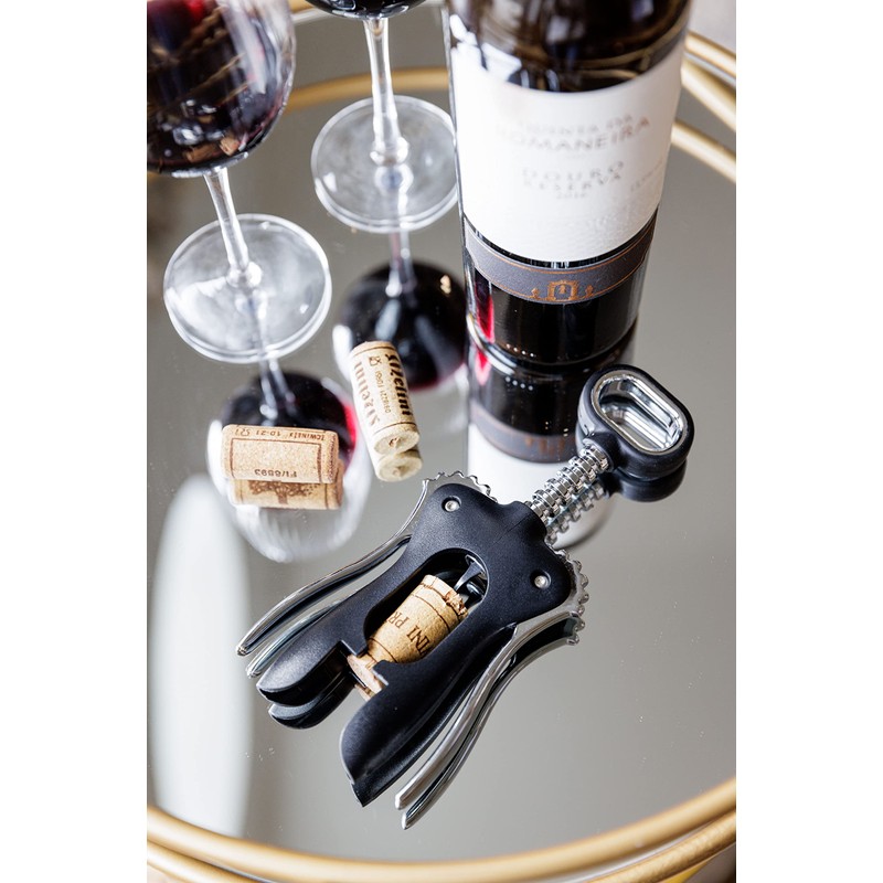 BarCraft Double Handled Winged Corkscrew, Black, Carded, BCSCREWWING, Silver