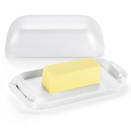 AONCO Butter Dish with Lid, Butter Container Holds for Countertop, Unbreakable Butter Keeper for Home Kitchen Decor, Perfect for East/West Coast Butter, BPA-free, Microwave/Dishwasher Safe (White)