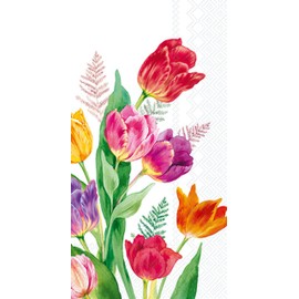 IHR Ideal Home Range Dinner Napkins Disposable 3-Ply Paper Hand Towels, 8.5" x 4.5", Bright Tulips, 16-Count