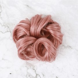 Bella Hair 100% Real Human Hair Scrunchie Messy Bun Hair Piece for Women Wavy Curly Up-Do Chignon Extensions (#Rose Gold/Golden Pink)