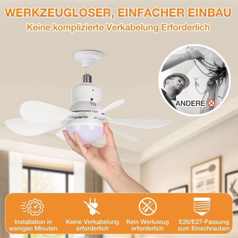 Laybasic Deckenventilator mit Beleuchtung und Fernbedienung, Klein LED Dimmbare Deckenleuchte