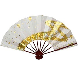 [あですがた] 舞扇子 9寸5分 タメ塗 ホログラム箔 金流水に小石 赤 黒 白 296 (白)