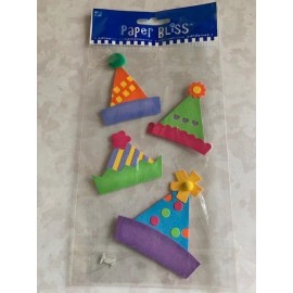 PAPER BLISS STICKERS 3D CUPCAKES MULTI-COLORED PARTY HATS BIRTHDAY HATS 4PCS