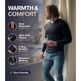 Thermajohn Long Johns Thermal Underwear for Men V Neck Fleece Lined Base Layer Set for Cold Weather (Small, Black)