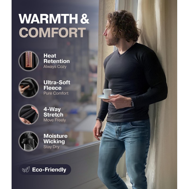 Thermajohn Long Johns Thermal Underwear for Men V Neck Fleece