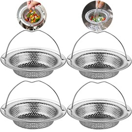 Kitchen Sink Strainer, Set of 4 Stainless Steel Kitchen Sink Strainer for Sink, Stainless Steel Kitchen Drain Strainer, Sink Strainer, with Handle, Drain Sink Strainer, Clogging Protection, Kitchen