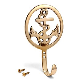 NKlaus Maritime Hook Anchor Brass Gold 8.5 x 13.5 x 3 cm Clothes Hook Ceiling Hook 11596
