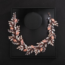 Deniferymakeup Rhinestone Bridal Hair Vine Crystal Wedding Headband Rhinestone Bride Headpiece Leaf Hair Accessories for Women and Girls (Rose Gold)