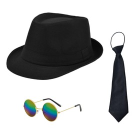 AYNKH Pack of 3 1920s Gangster Costume Men's Black Clothing Accessories Men's 80s 90s Fantasy Dresses Men of the 1920s Dress Up Film Party Fantasy Dresses