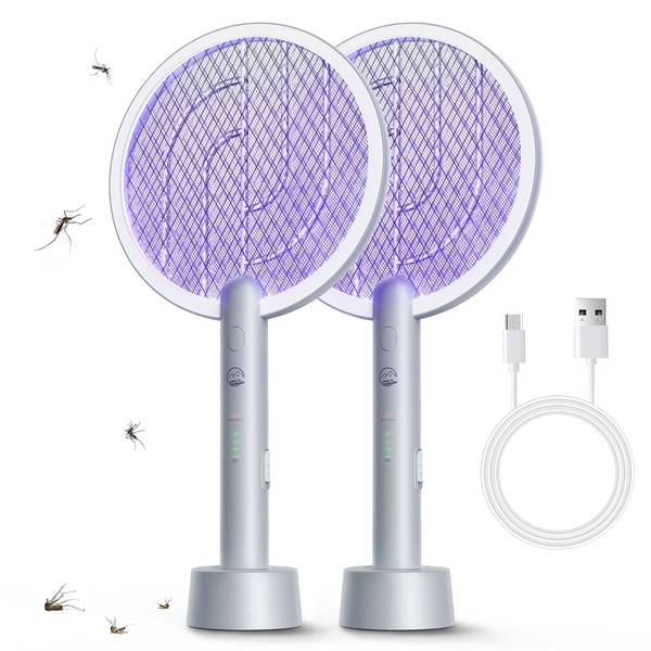 Mosiller Electric Fly Swatter Racket 2 Pack, 2 in 1