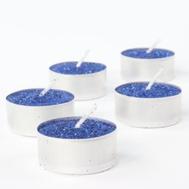 Candles Tea Lights with Glitter Glittering Tea Lights, Pack of 10, Diameter: 38 mm, Sapphire Blue