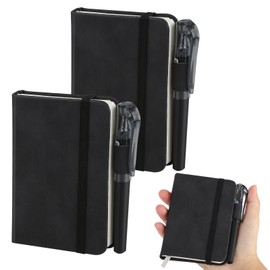 HOCUCHELAND 2 Pack Small Pocket Notebook with Pen, 192 Pages Pocket Notebook A7 with Elastic Band and Bookmark, Leather Small Notebooks Pocket Size, Portable Mini Notepads for Business Work Meetings