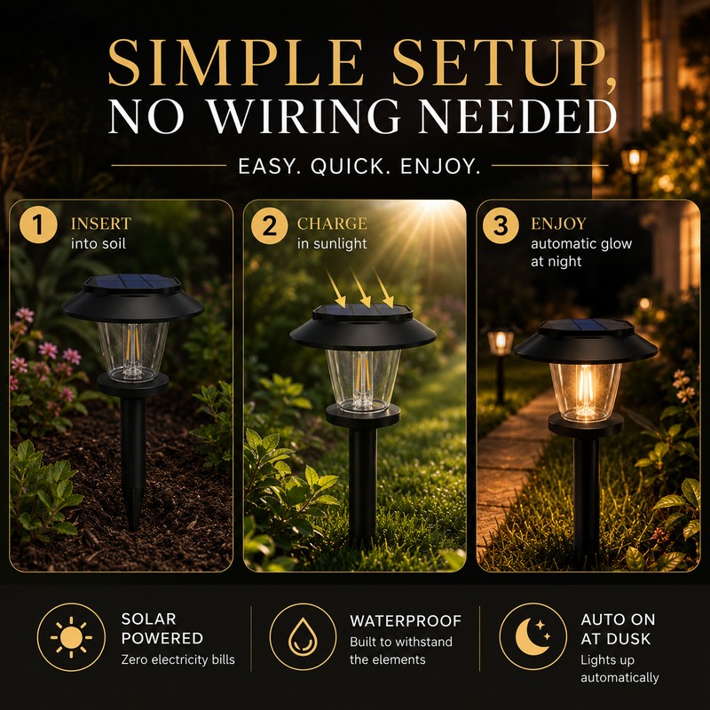 Solar Pathway Lights for Outdoor Decor – Waterproof Tungsten-Style Garden