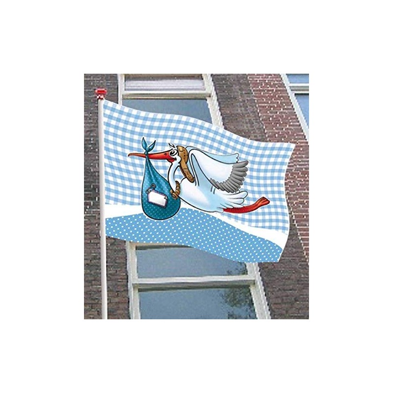 Folat Birth Boy Window Flag Stork-60x90 cm, Polyester, Blue, Costumes
