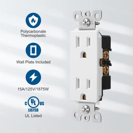 [10 Pack] DEWENWILS Decorator Receptacle Outlet with Wall Plate, 15 Amp Standard Electrical Wall Outlet, Non-Tamper Resistant, UL Listed, White