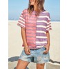 Tankaneo Womens Summer Striped Shirts Casual Color Block Short Sleeve