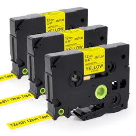JINTUM Compatible TZe-631 Yellow Tapes for Brother P-Touch TZc-631 TZe631 Black on Yellow Label Tape for P-Touch PT-H100R PT-H105 PT-H100LB PT-H110 H107B PT-D400 PT-D210 PT-E100 D600VP 1000 3X