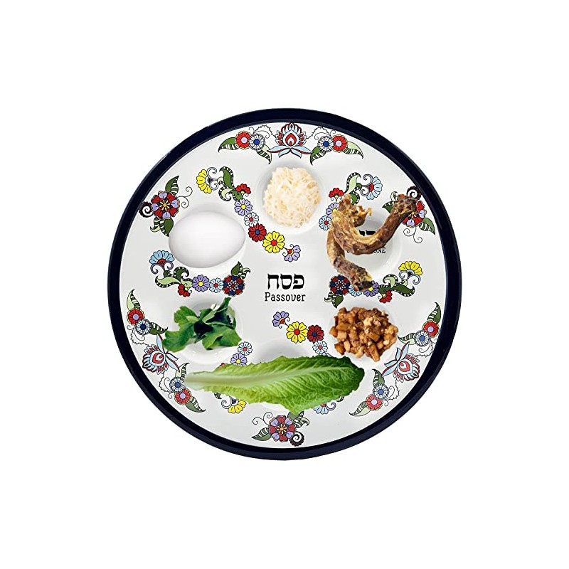 The Dreidel Company Ceramic Seder Plate Renaissance Design Passover Plate,