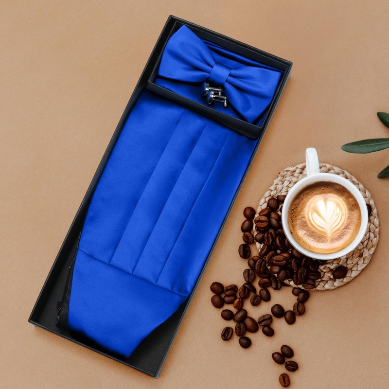 Cummerbund and Bow Tie Set Solid Color Adjustable Formal Men's