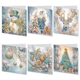 Kunoli 6pcs 5D Diamond Painting Christmas Greeting Cards for Adults, DIY Diamond Art Kits for Family Friends Christmas Xmas Birthday Gift (White)