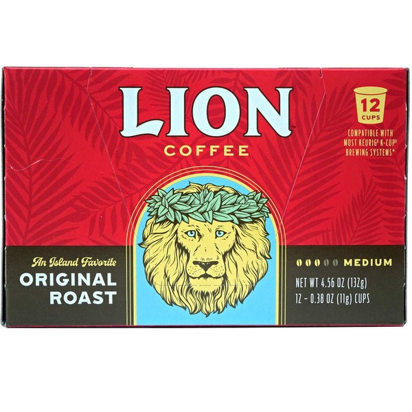 Lion Coffee Original Roast, Single-Serve Coffee Pods - 12 Count Box