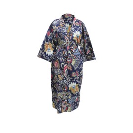 CRAFT KALA Women's Kimono Robe Long Robes with Colorful Crown Printed Blue Kimono Nightgown, One Size, Colorful Crown Blue