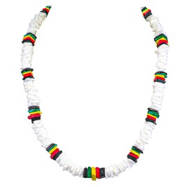 BlueRica Puka & Rasta Coconut Chip Shell Beads Necklace (18")
