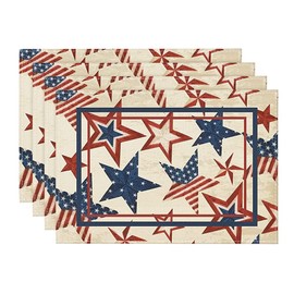 Artoid Mode Watercolor Faith Family Freedom 4th of July Placemats for Dining Table, 12 x 18 Inch Summer Seasonal Holiday Rustic Vintage Washable Table Mats Set of 4