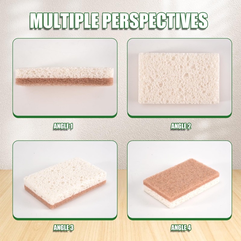 omolly 12 Pcs Eco Sponge Scourers, Natural Washing Up Sponge,