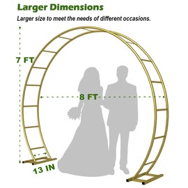 Queension Metal Wedding Arch | for Ceremony Party Decoration | Outdoor Garden Arch Trellis | for Climbing Plants, Roses Vines | 8Ft Wide 7Ft High, Gold