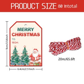 80PCS Christmas Name Tags, Christmas Gift Tags with String, Xmas Gift Tags with String Attached, Christmas Labels for Gifts, Gift Tags for Christmas Presents, Holiday Gift Tags, Gift Wrapping Supplies
