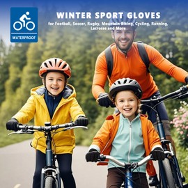 DARCHEN Kids Winter Gloves Black Cycling Gloves Running Water Repellent Touchscreen Warm Fleece Anti-slip for Boys Girls Age 4-12 Years Old Cycling Football Gloves