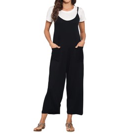 BALAMY Overalls Women,Jumpsuits for Women Casual,Long Wide Leg Stretchy Loose Outfit Women Jumpers with PocketsBlack S