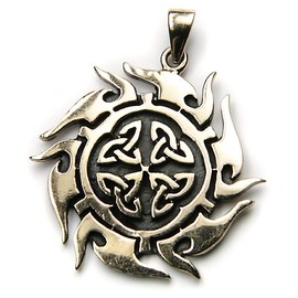 Celtic Sun Bronze Pendant Necklace Jewellery, incl black cotton sting, Pendant total length: 4cm