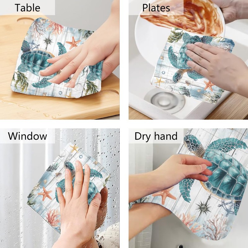 WADORN Kitchen Towel for Hanging with Sea Turtle, Set of