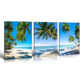 DJSYLIFE Beach Tropical Palm Tree Wall Art - Ocean Pictures Wall Decor Canvas Print Blue Seascape Painting Coastal Artwork Living Room Bathroom Office Decorarion 12" X 16" X 3