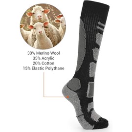 2 Pairs Thermal Ski Socks in Merino Wool Knee High Long Hose Walking Hiking Socks for Women Thick Terry Cushion Outdoor Wicking Warm Athletic Socks Size 4-7
