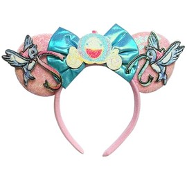 FUGUIZHU Mouse Ear Headband,Cinderella Princess Ear Hairband,Pumpkin Cart Birds Glitter Sequin Bow Ears for Women Adult Cosplay Costume Birthday Party Decorations Favor Shiny Hair Accessory-160