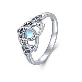 Daixiya Moon Celtic Rings for Women 925 Sterling Silver Moonstone Crescent Moon Celtic Knot Rings Irish Jewelry Gifts for Women (10)