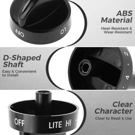 MOOTVGOO 4 Pack 316442513 Range Surface Burner Knobs, Black Stove Control Knobs Replacement for Frigidaire, Kenmore, Sears Range Oven, Replace 1465864, AH2332411, AP4327071, EA2332411