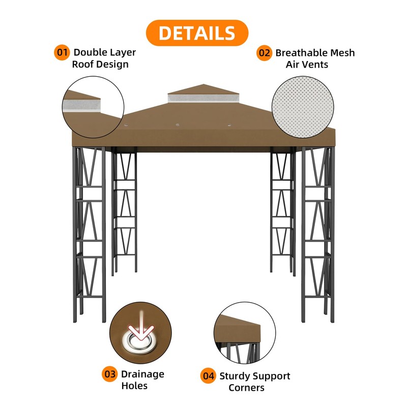 10x10FT Gazebo Replacement Canopy Top Cover, Double Tiered Gazebo Cover