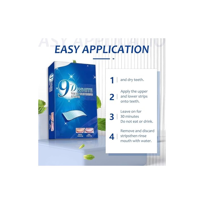 28PCS Tiras Blanqueadoras Dentales 9D, Teeth Whitening strips Anti-Deslizantes, Sabor