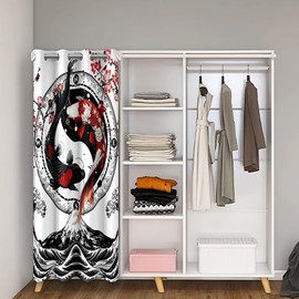 Feelyou - Cortina de privacidad para puerta de pescado koi japonés, 1 panel, 106.7 x 203.2 cm, con aislamiento térmico, ondulado, estilo japonés, decoración del hogar, cortina para ventana de Ukiyoe