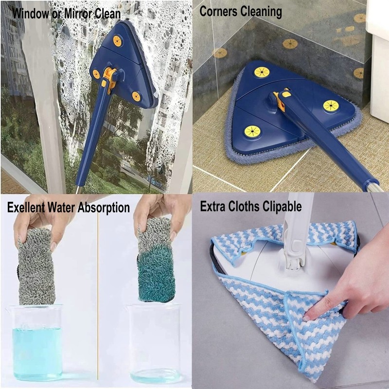 CraftinAround 360 Rotatable Adjustable Cleaning Mop Extendable Triangle Mop with